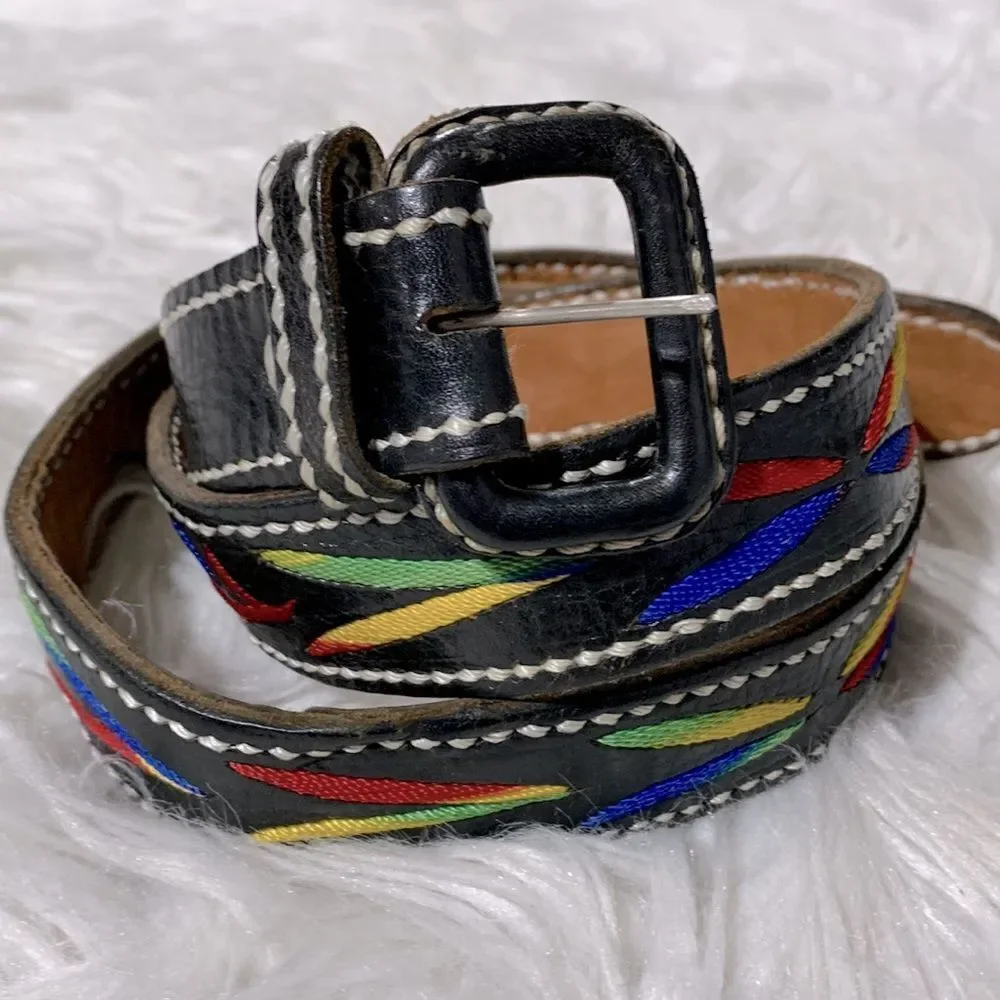COLORFUL vibrant embroidered leather belt UNISEX